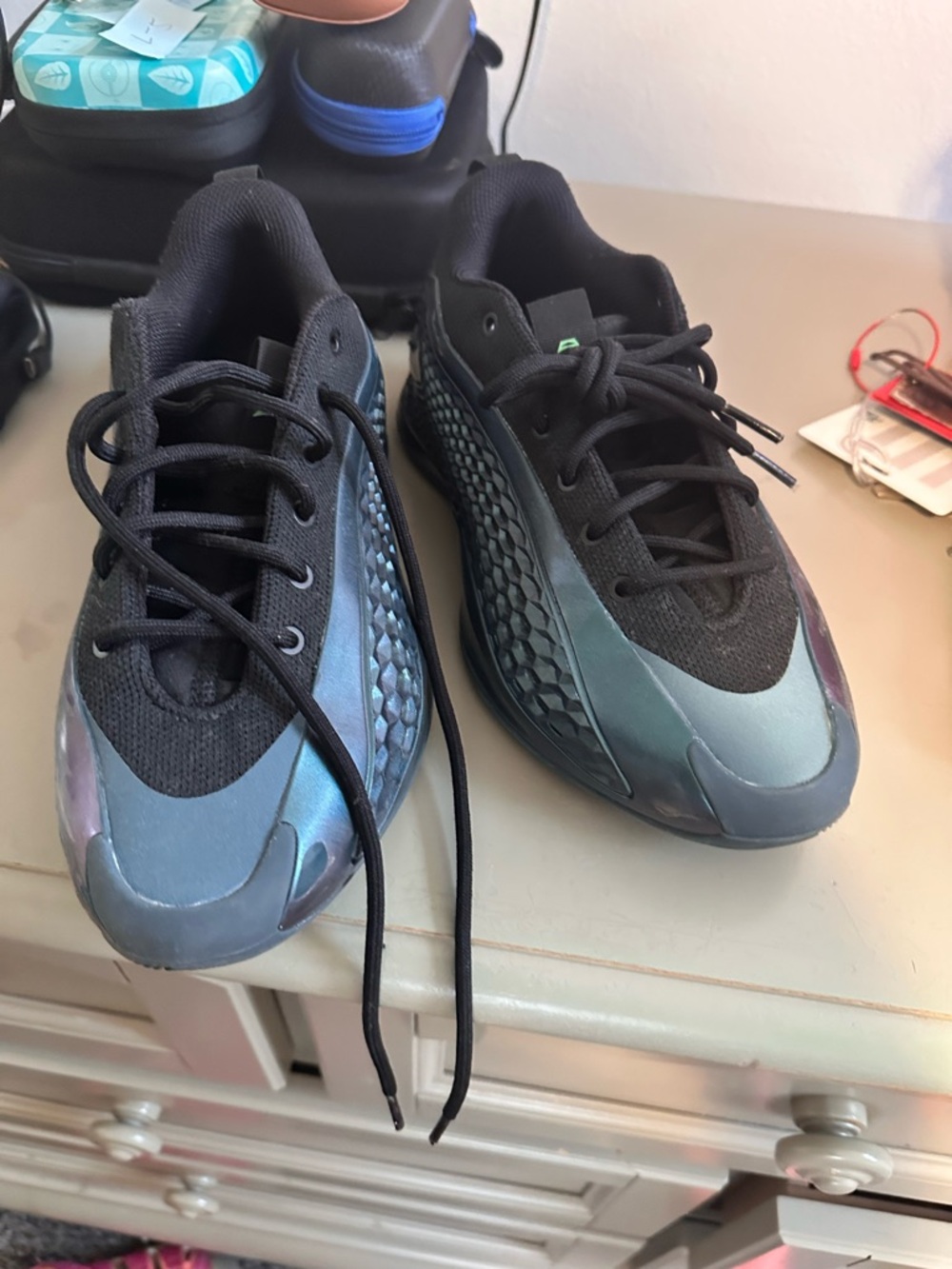 adidas Kids Sneakers Black with Iridescent Green/Blue Panels